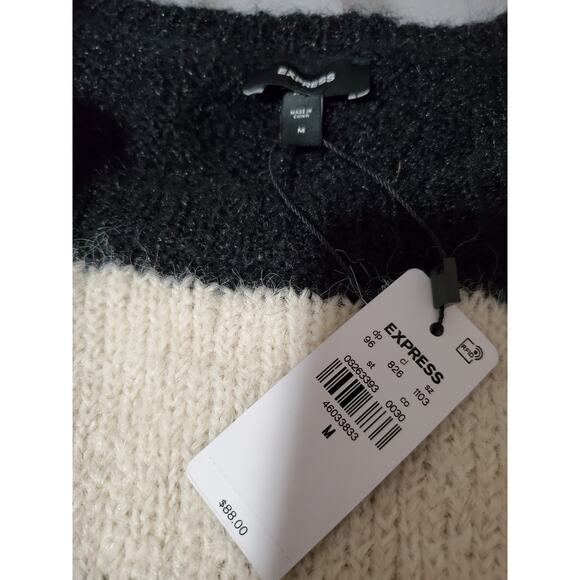 Express Women’s Black & White Striped Sweater Size M | Cozy Knit Pullover - Picture 10 of 11